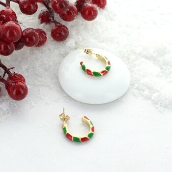 Enamel Christmas Hoop Earrings, 2 of 5