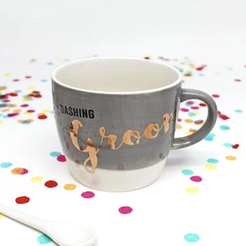Porcelain Mr And Mrs Mugs Pair And Ceramic Spoon, 3 of 4