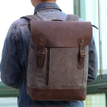 Canvas And Leather Zip Detail Backpack, 3 of 12