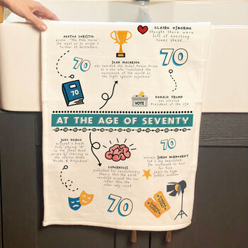 Personalised 70th Birthday Tea Towel Gift, 10 of 12