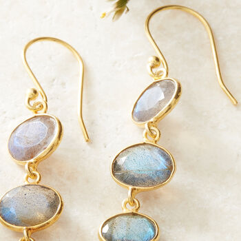 Labradorite Gold Plated Silver Pebble Drop Earrings, 2 of 8
