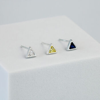 Sterling Silver Colourful Crystal Triangle Stud Earrings, 4 of 6