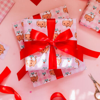 Gingham Christmas Pudding Cat Wrapping Paper Set, 3 of 3