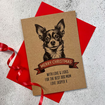 Personalised Chihuahua Dog Portrait Christmas Card, 2 of 2