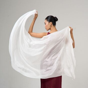 100% Mulberry Silk Scarf, Pearl White In Gift Box, 5 of 5