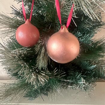 Set Of Six Tree Baubles Copper Bauble Purple Bauble, 6 of 9