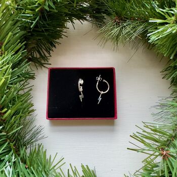 Lightening Bolt On Small Open Hoop Earrings, 2 of 3
