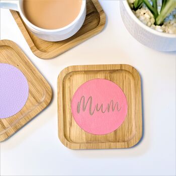 Personalised Solid Oak And Leather Coaster, 7 of 11