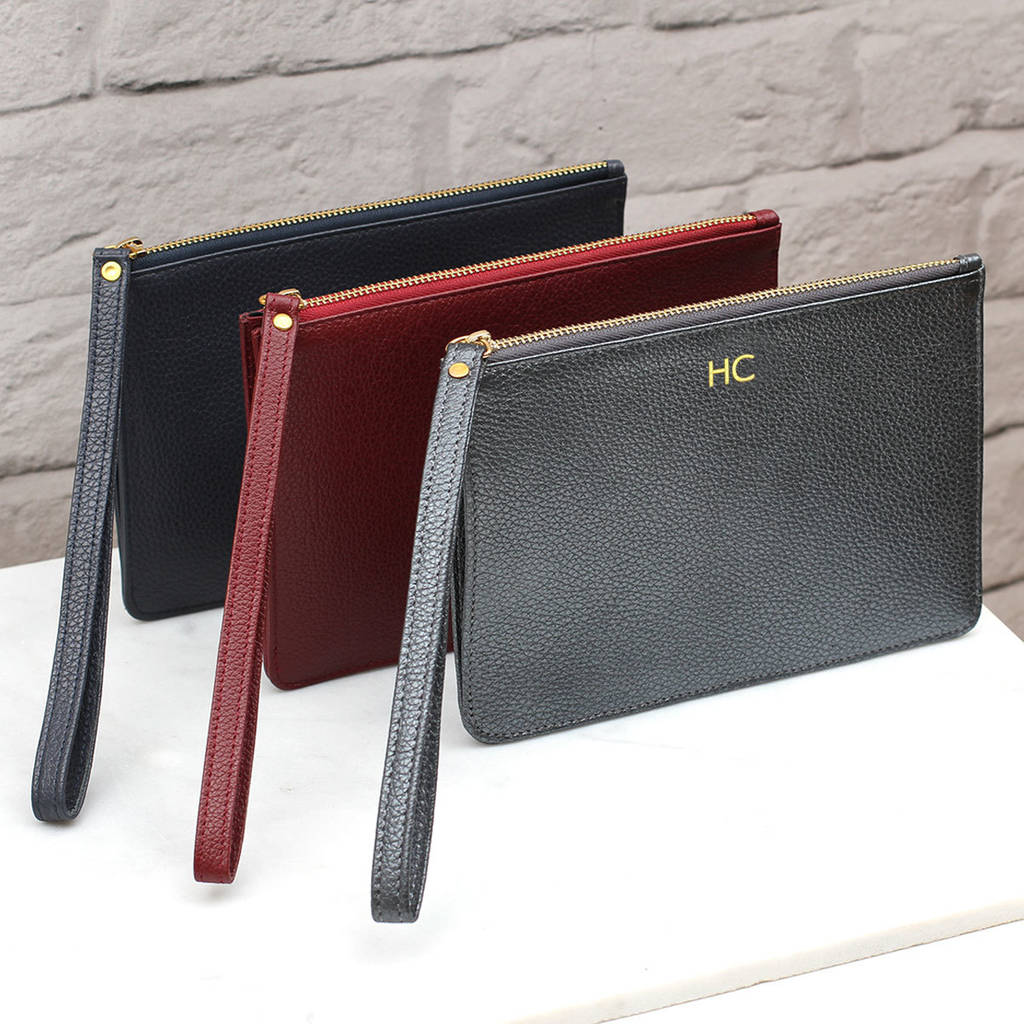 personalised luxury leather wrist strap clutch bag by hurleyburley | www.bagssaleusa.com