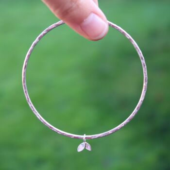 Hammered Bangle With Duo Leaf Charm, 6 of 8