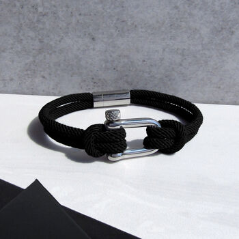 Personalised Men's Shackle And Black Rope Bracelet, 3 of 6