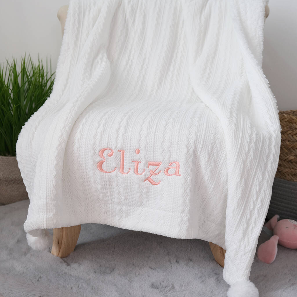 Personalised White Knitted Double Sided Blanket By 1st Birthday Gifts ...