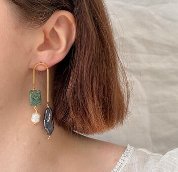 Freshwater Pearls And Vintage Turquoise Arch Earrings, 3 of 7