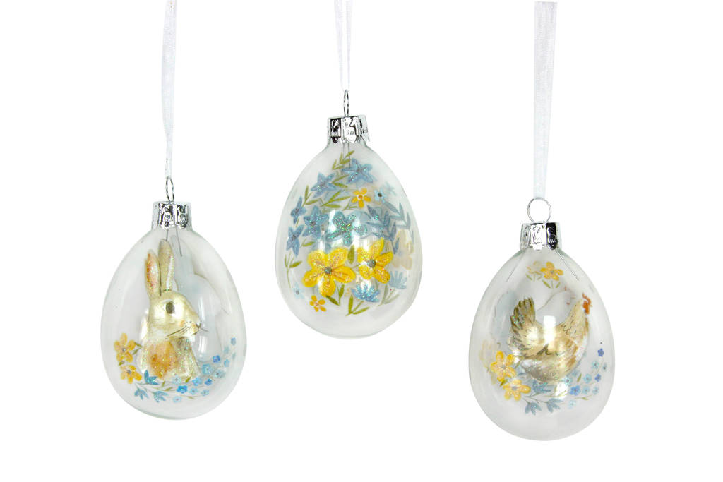 Painted Glass Easter Egg Decorations Set Of Three By The Chicken And