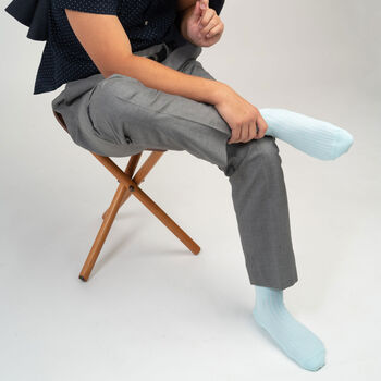 Recycled Ribbed Light Blue And Blue Men's Socks, 2 of 5