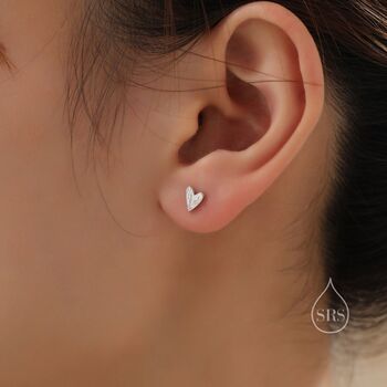 Sterling Silver Tiny Textured Heart Stud Earrings, 2 of 12
