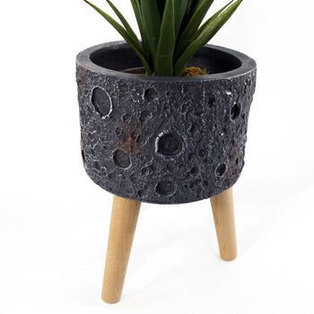 Leaf Design Lunar Moon Black Planter With Stand, 6 of 10
