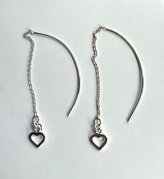 Open Heart Ear Threader Sterling Silver Earrings, 3 of 4