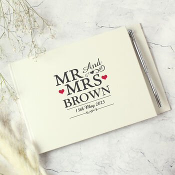 Personalised Mr And Mrs Guest Book And Pen, 3 of 5