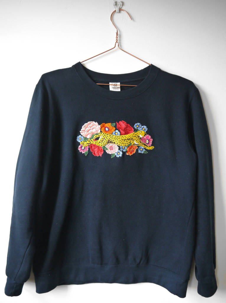 Colourful Cheetah And Floral Embroidered Sweatshirt By Connie's World ...