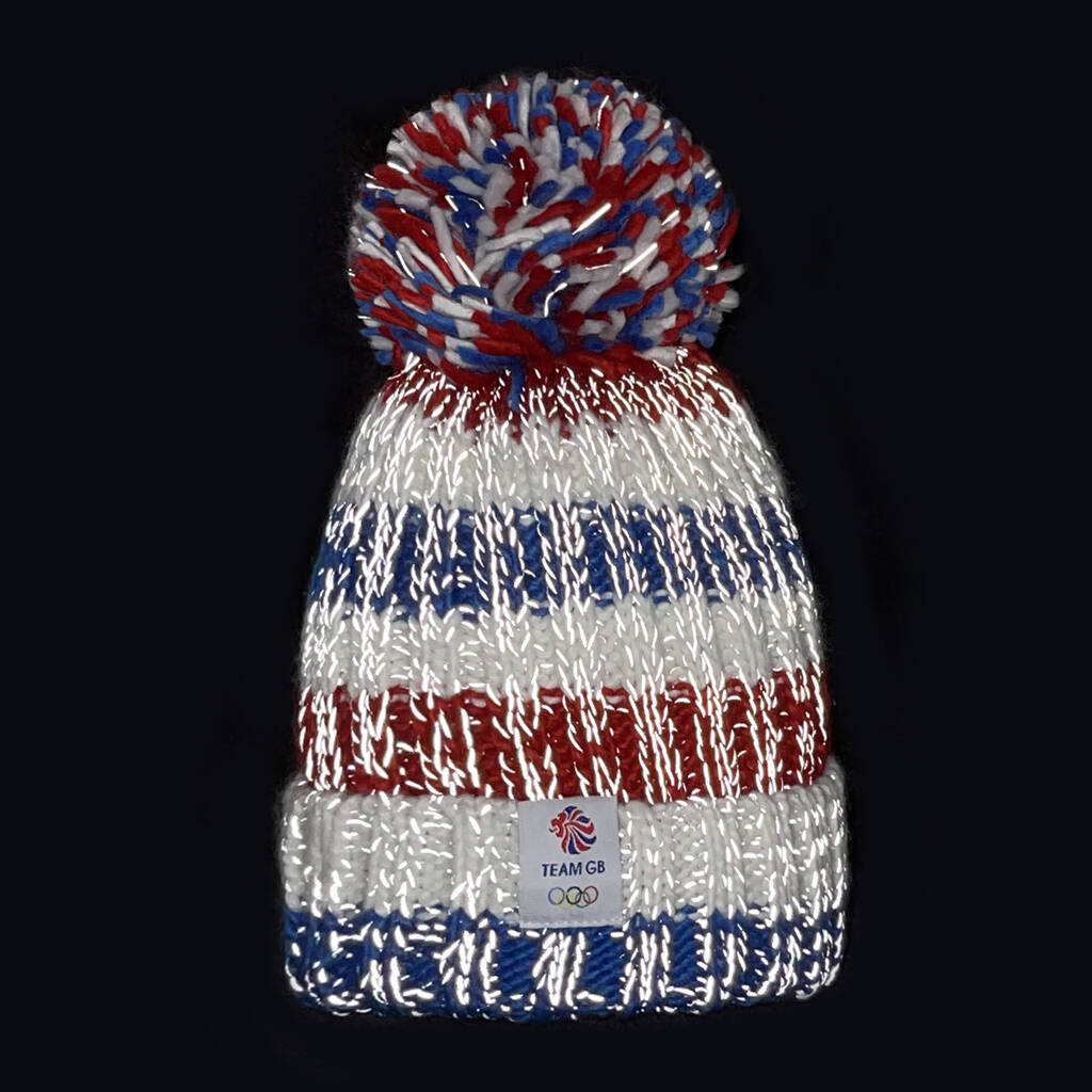 Official Team Gb Stripes Reflective Super Bobble Hat By Swimzi