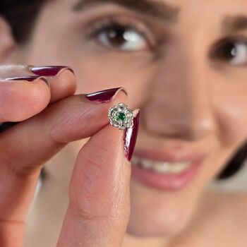 Emerald May Hawthorn Sterling Silver Stud Earrings, 2 of 5