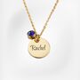 Personalised Name Round Disc Necklace Free Birthstone, thumbnail 2 of 8