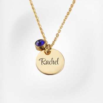 Personalised Name Round Disc Necklace Free Birthstone, 2 of 8