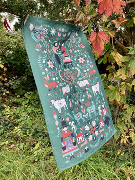 Tea Towel 100% Cotton Welsh Folk Art Design, 8 of 12