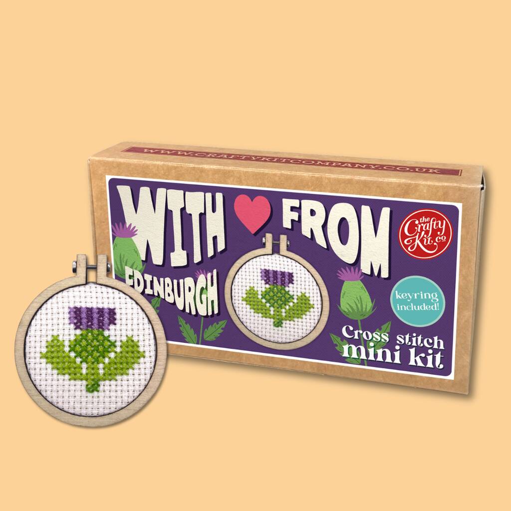 With Love From Edinburgh Thistle Mini Matchbox Cross Stitch Kit, 1 of 5