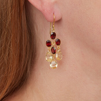 Garnet Citrine Gold Plated Silver Dangly Drop Earrings, 6 of 10