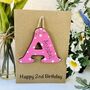 Personalised 2nd Birthday Card Wooden Letter Name, thumbnail 5 of 6