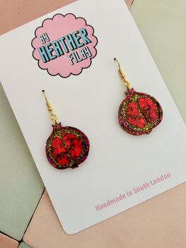 Pomegranate Glitter Earrings / Deep Red Botanical Gift / Exotic Holiday Accessory, 3 of 5