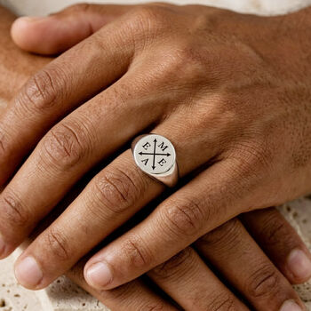 Family Initials Large Silver Signet Ring, 5 of 11