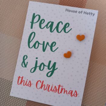 Peace Love And Joy Christmas Love Heart Earrings, 3 of 4