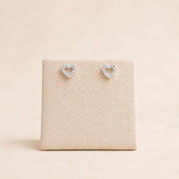 Sterling Silver Open Heart Cubic Zirconia Stud Earrings, 3 of 7
