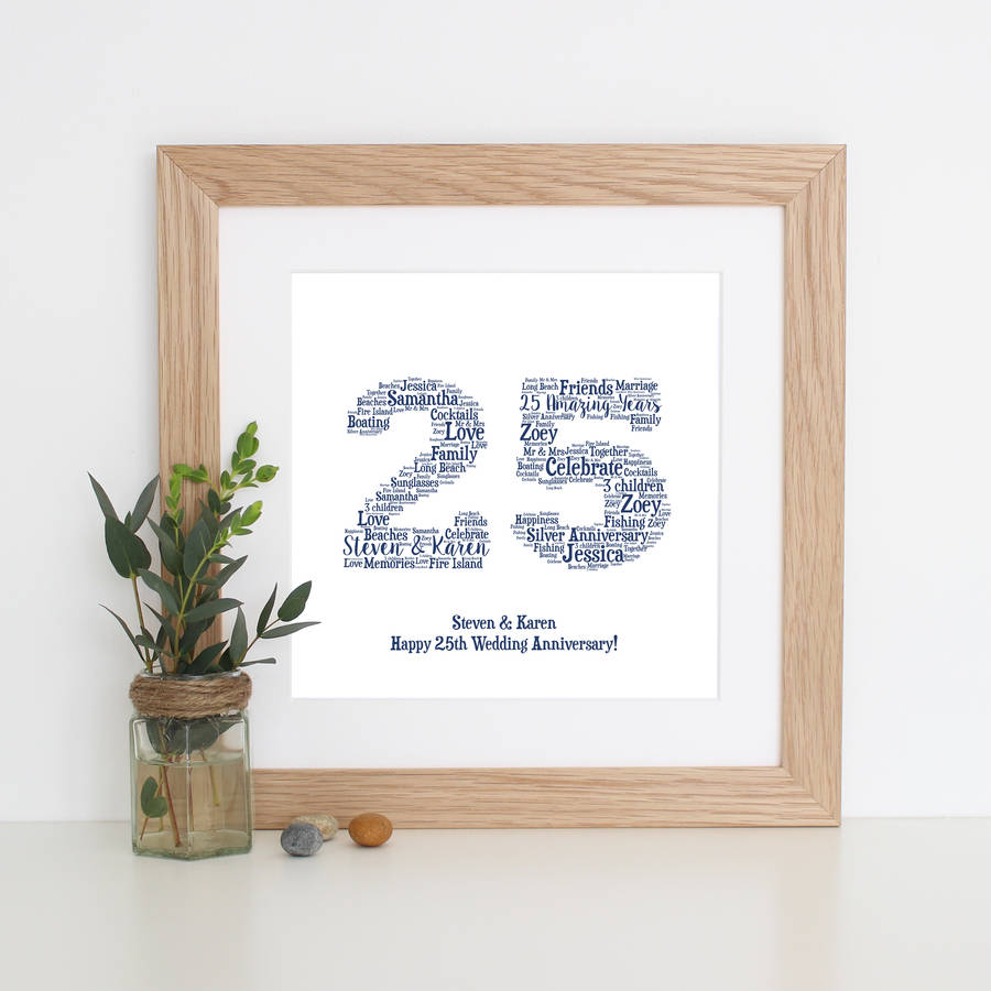 personalised 'silver' 25th wedding anniversary print by hope and love ...