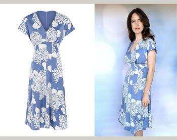 Valeria Dress In Blue Hydrangea Print Crepe, 2 of 2