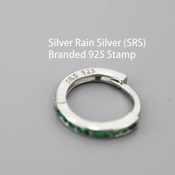 Skinny Emerald Green Cz Huggie Hoop Sterling Silver, 7 of 10