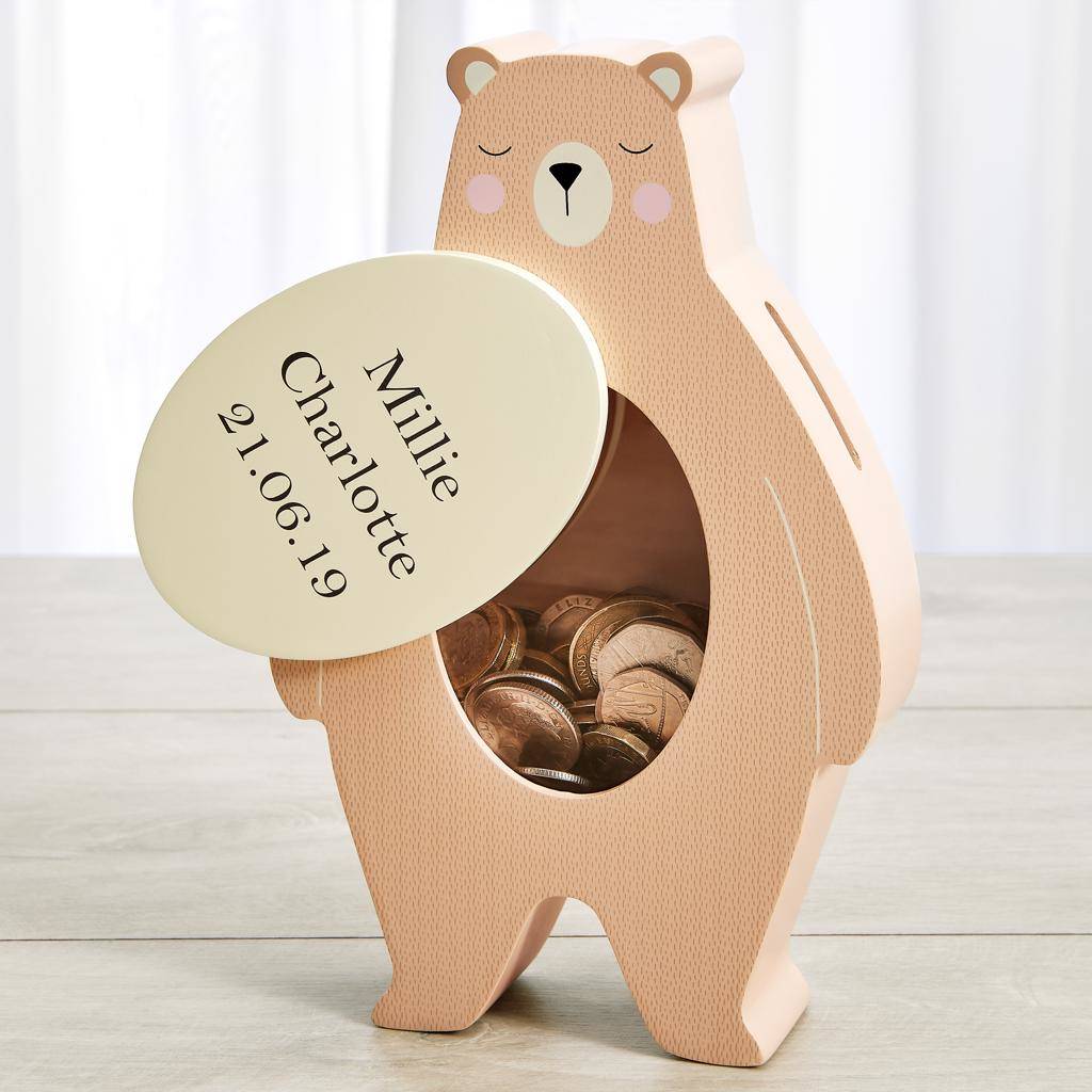 silver teddy bear money box