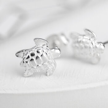 Sterling Silver Tiny Turtle Stud Earrings, 3 of 6