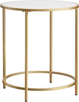 Round Side Table With Wooden Top And Golden Steel Frame, 5 of 8