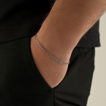 Mens 3mm Silver Steel Figaro Bracelet For Men, 2 of 7