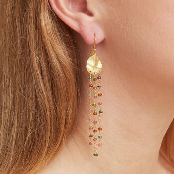 Tourmaline Gold Plated Silver Beaded Drop Earrings, 2 of 10