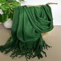 Super Soft Plain Pashmina Tassel Scarf In Forest Green, thumbnail 1 of 3