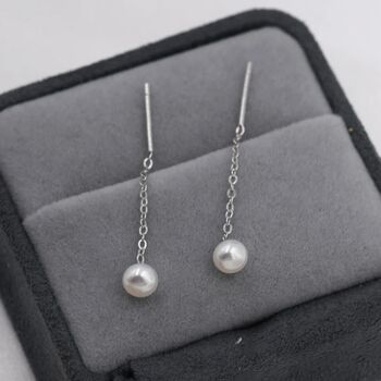 Sterling Silver Genuine Pearl Threader Earrings, 8 of 11