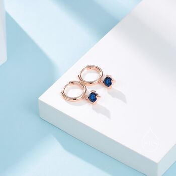 Tiny Sapphire Blue Cz Huggie Hoop In Sterling Silver, 2 of 11
