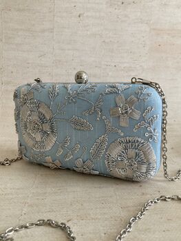 Blue Embroidered Rectangular Clutch Bag, 6 of 9