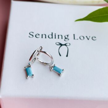 Turquoise Baguette Drop Hoop Earrings, 6 of 7