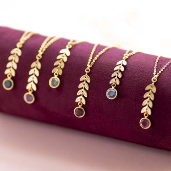 Gold Plated Leaf Chain Necklace With Birthstone Detail, 2 of 12